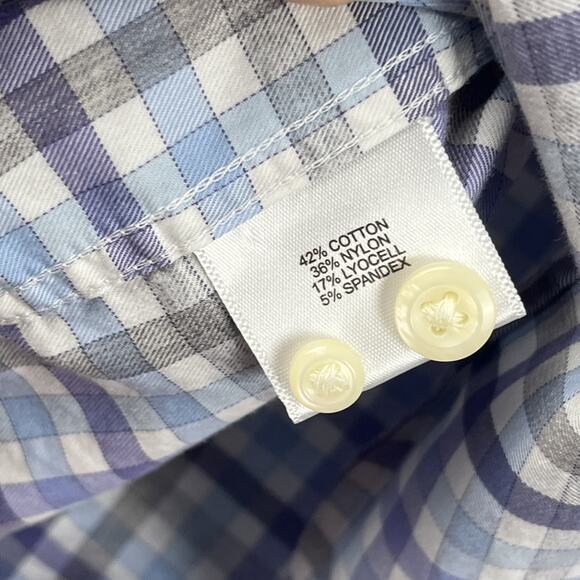 Peter Millar Shirt Men XL Blue Check Comfort Summer Long Button Down Performance - Picture 9 of 10